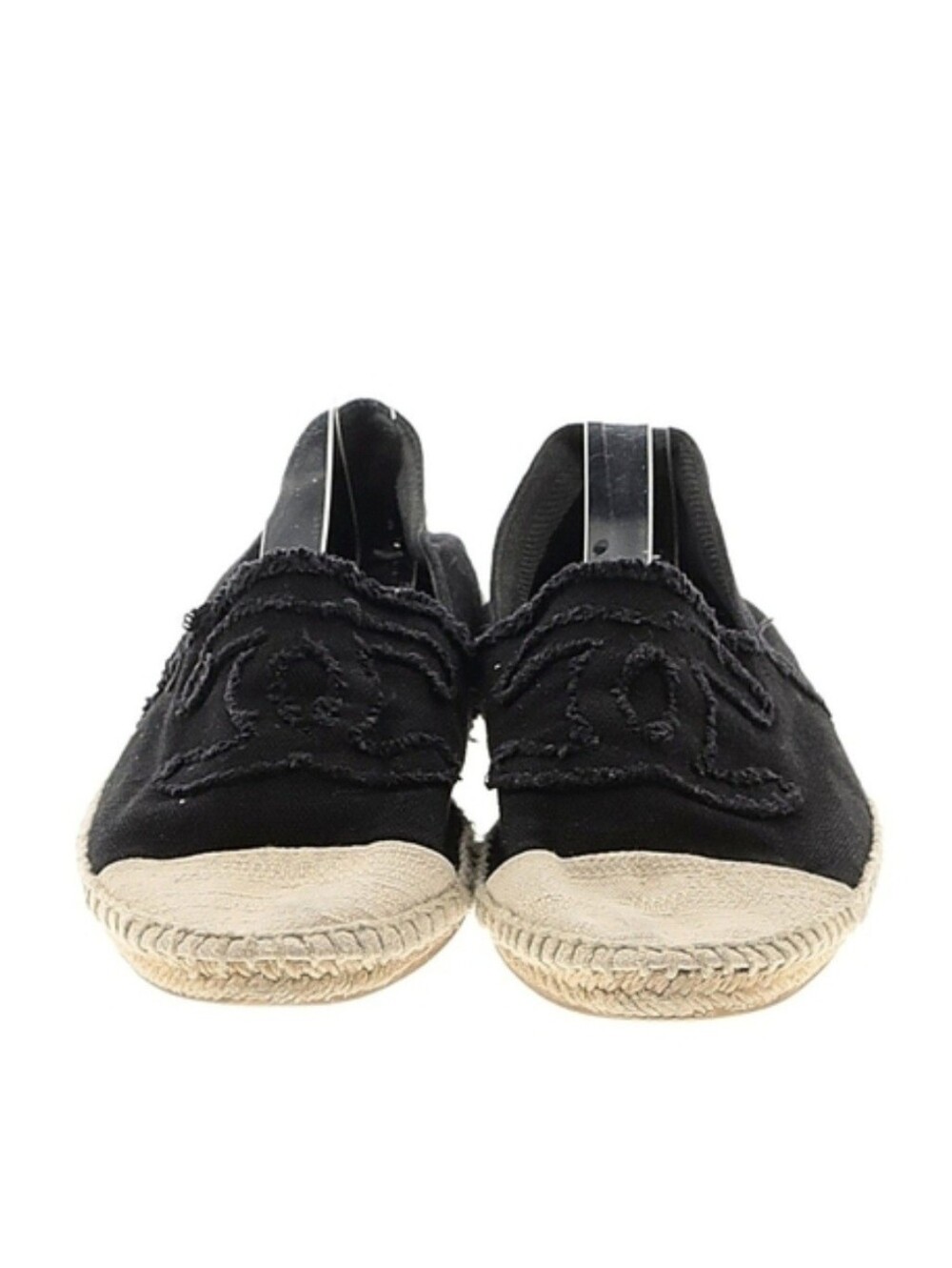 CHANEL Black Canvas Espadrille Flats with Natural Jute Toe